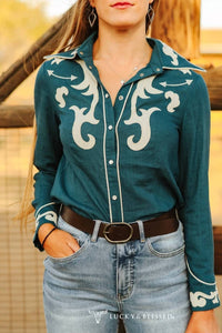 Lucky & Blessed - Patch Boot Stitch Contrast Piping Shirt