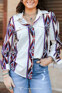 Lucky & Blessed - Pearl Snap Buttons Retro 90's Western Top