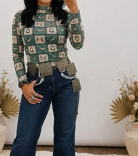 Lucky & Blessed - Checked Mesh Long Sleeved Top