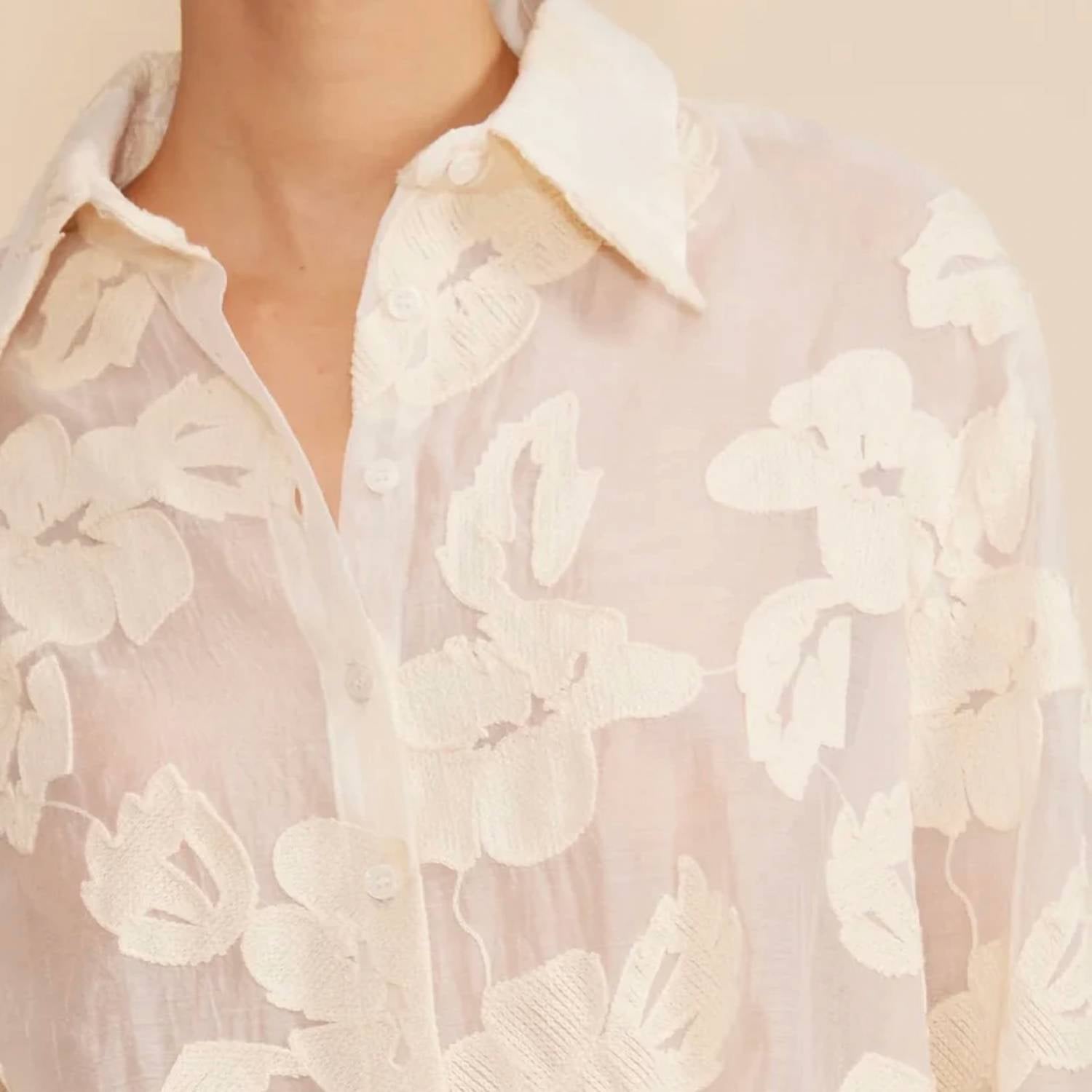 Lucy Paris - Organza 3D Floral Sequin Blouse - blouses - clothing - floral