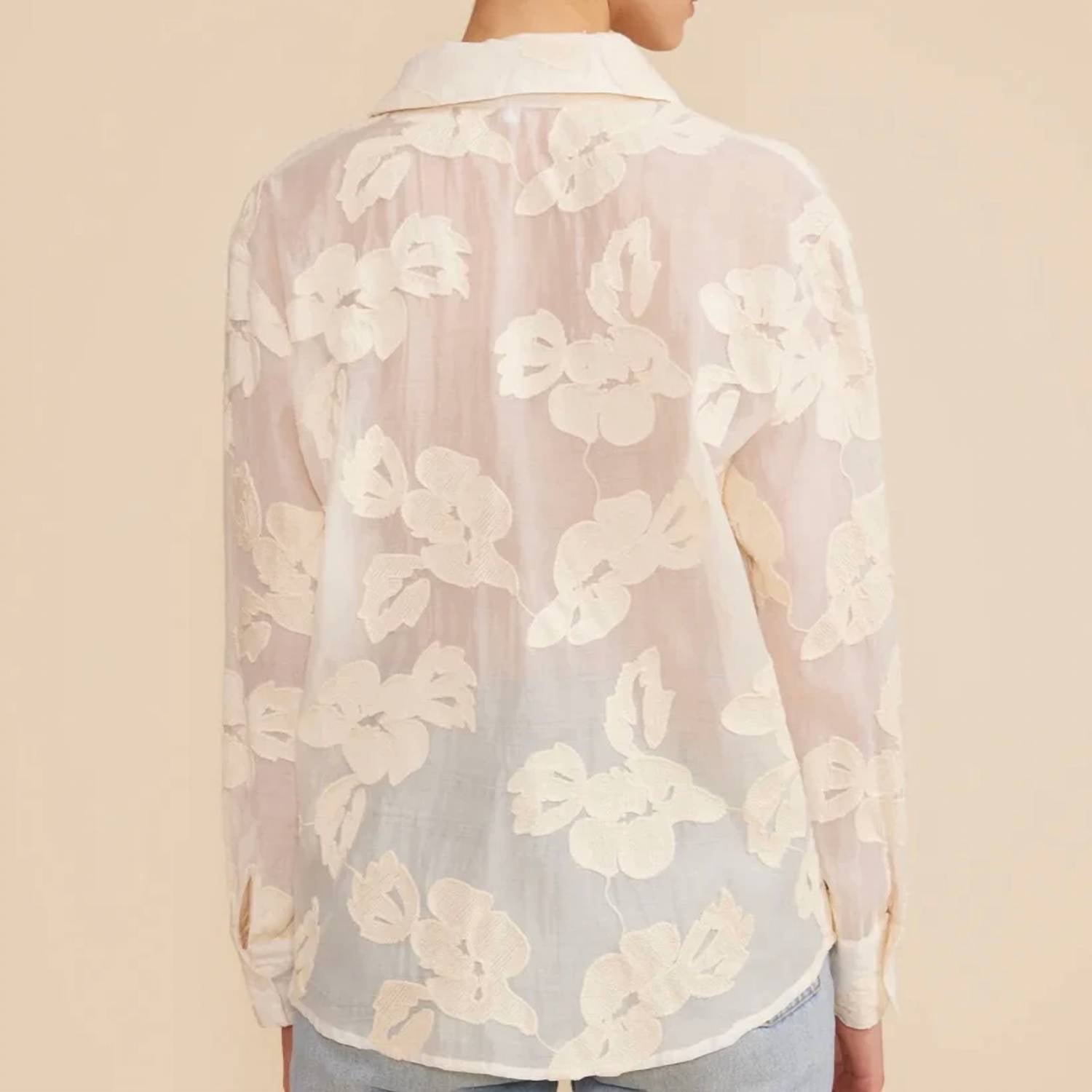 Lucy Paris - Organza 3D Floral Sequin Blouse - blouses - clothing - floral