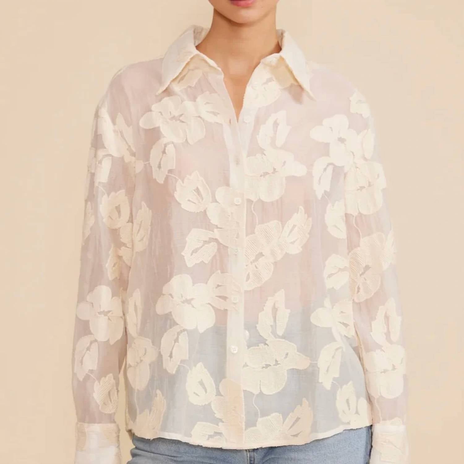 Lucy Paris - Organza 3D Floral Sequin Blouse - blouses - clothing - floral