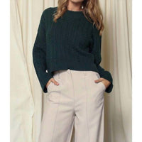 Lucy Paris - Shay Cable Knit Sweater - clothing - crew - green