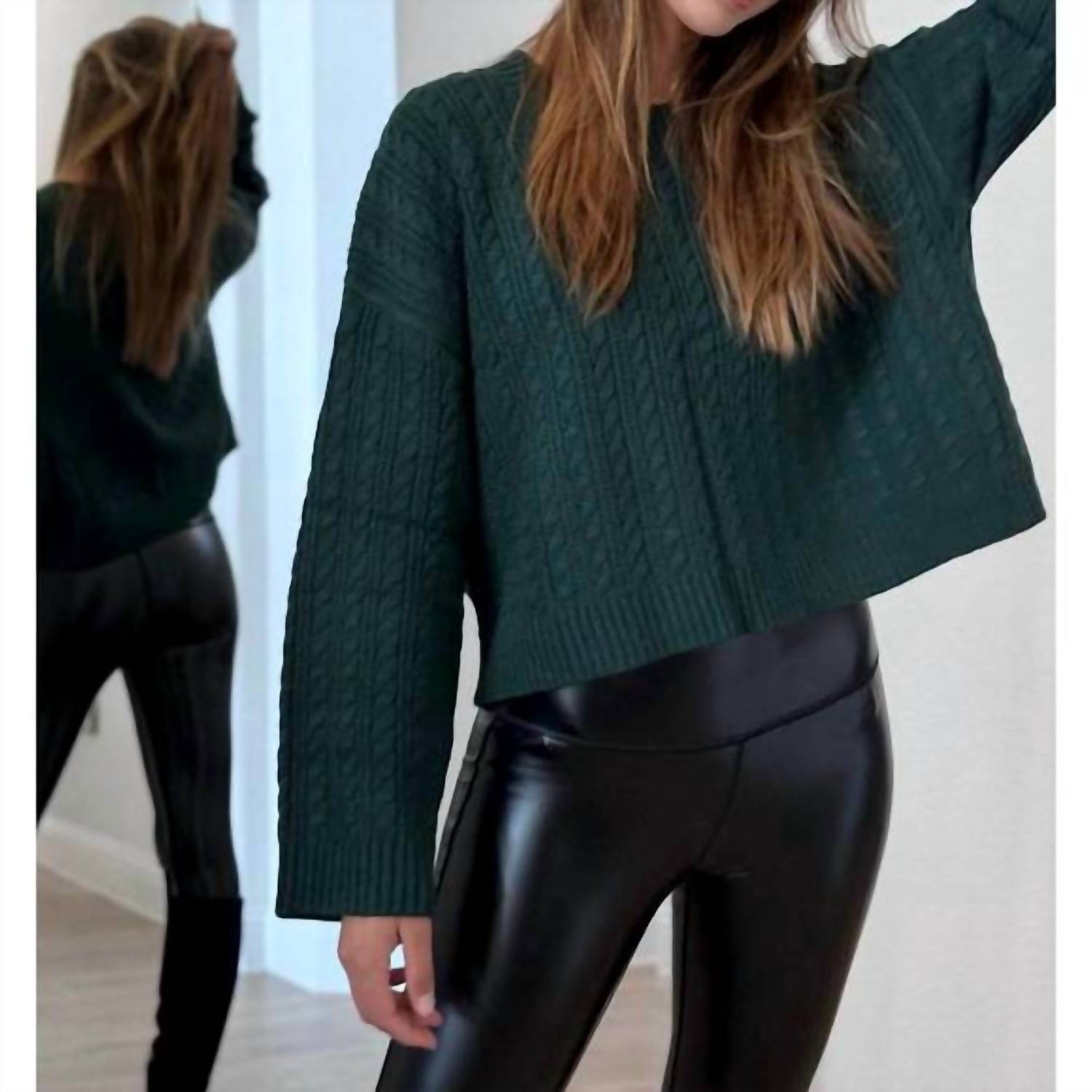 Lucy Paris - Shay Cable Knit Sweater - clothing - crew - green
