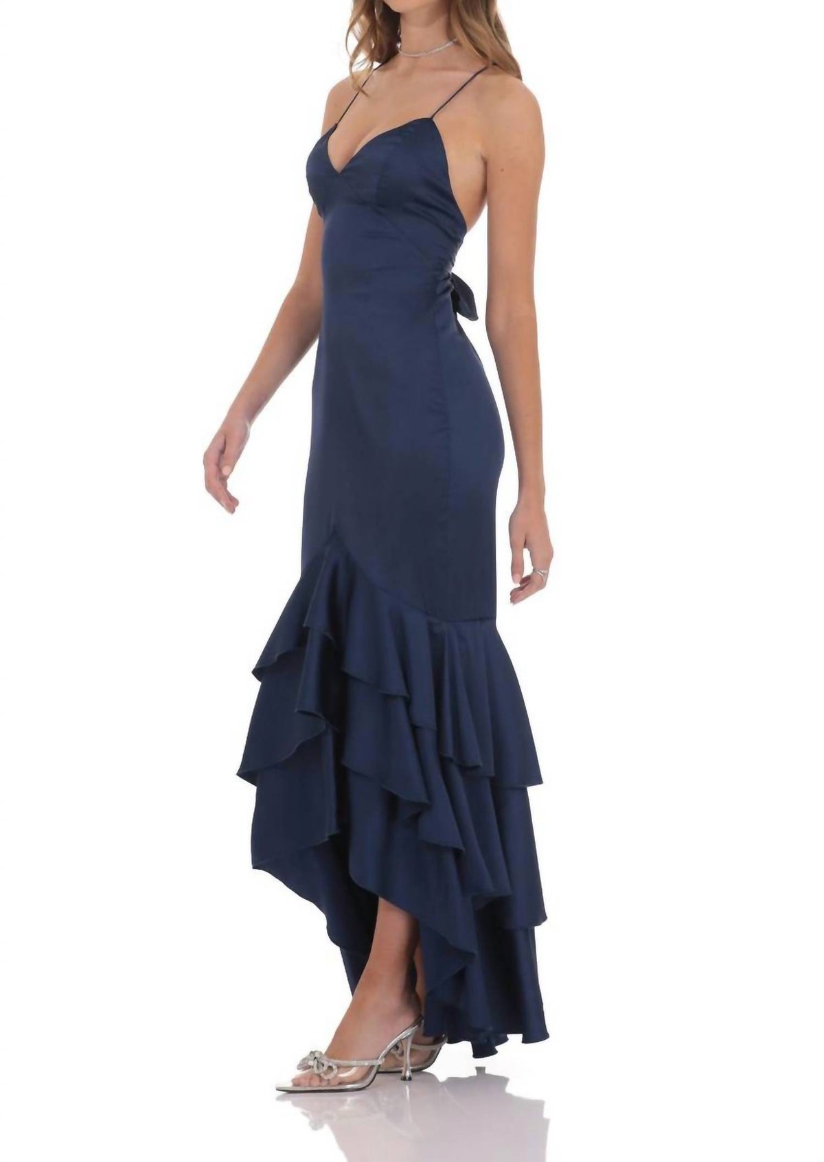 Lucy In The Sky - Satin Ruffle Fishtail Maxi Gown