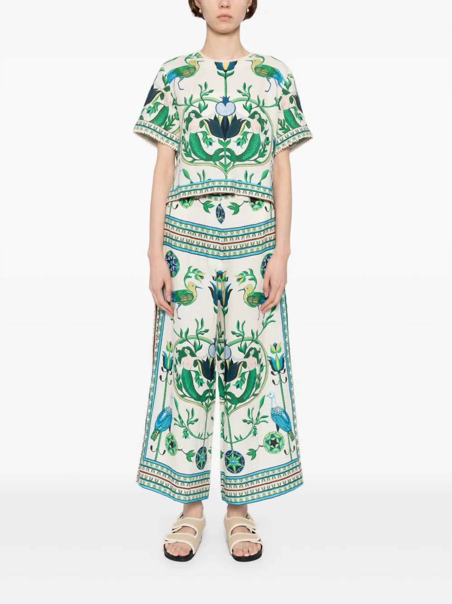 Lug Von Siga - Maria Wide Leg Pants - clothing - floral - green