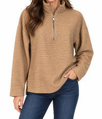 Lulu-B - Wavy Textured Half Zip Pullover Sweater