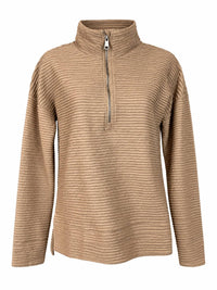 Lulu-B - Wavy Textured Half Zip Pullover Sweater
