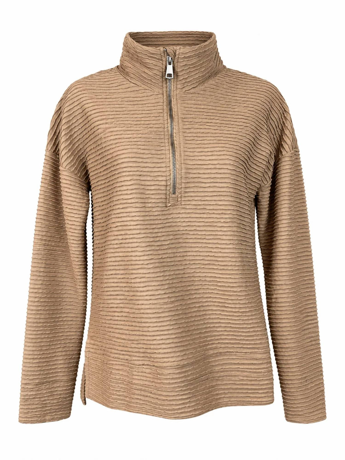 Lulu-B - Wavy Textured Half Zip Pullover Sweater