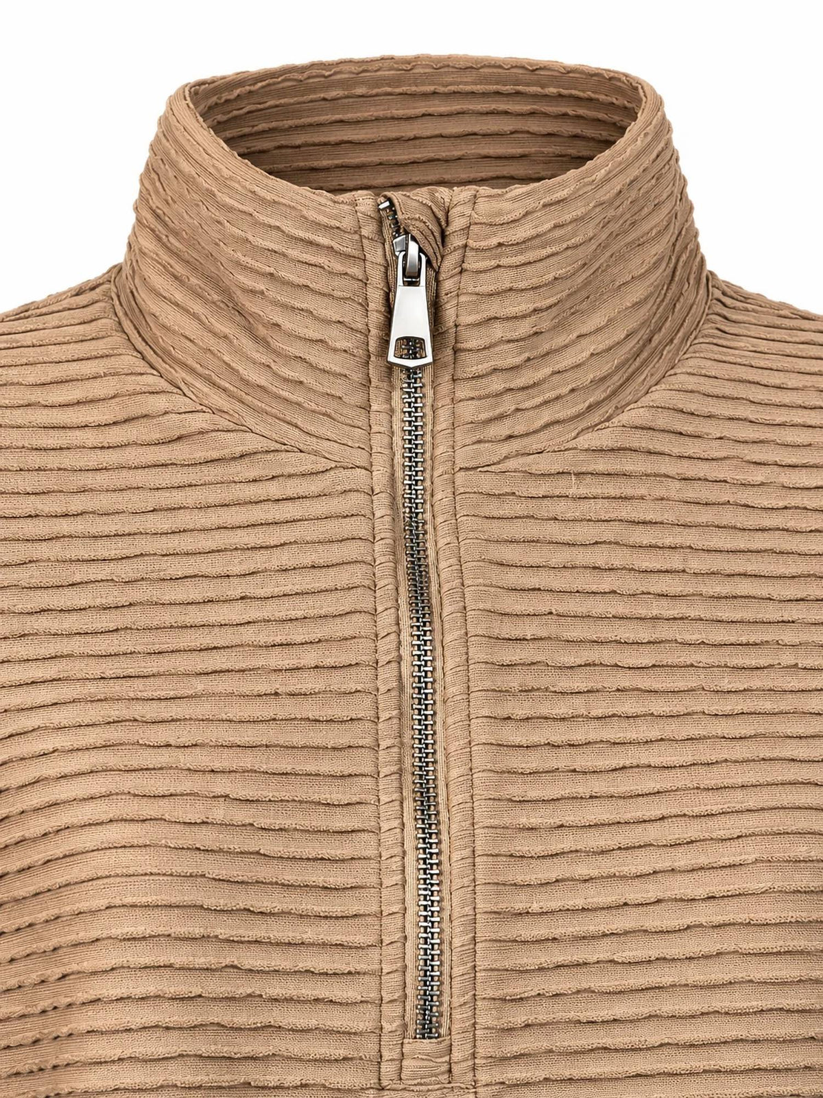 Lulu-B - Wavy Textured Half Zip Pullover Sweater