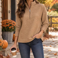 Lulu-B - Wavy Textured Half Zip Pullover Sweater
