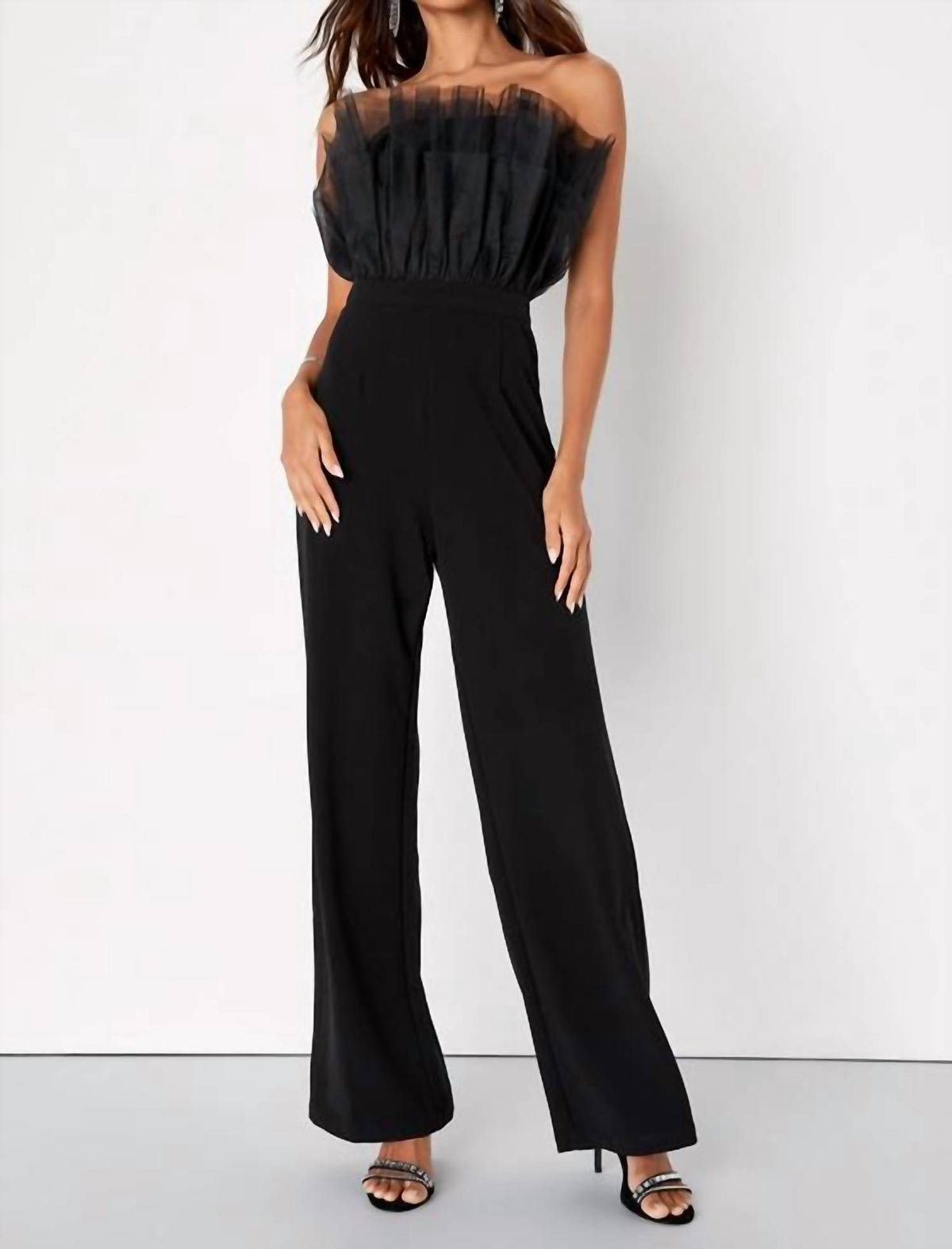 Lulus - Tulle Strapless Wide Leg Jumpsuit