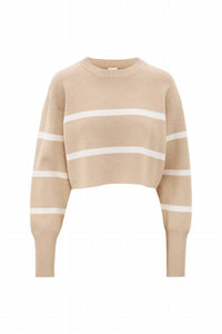 Lune Active - Olly Cropped Striped Sweater - beige - clothing - crew