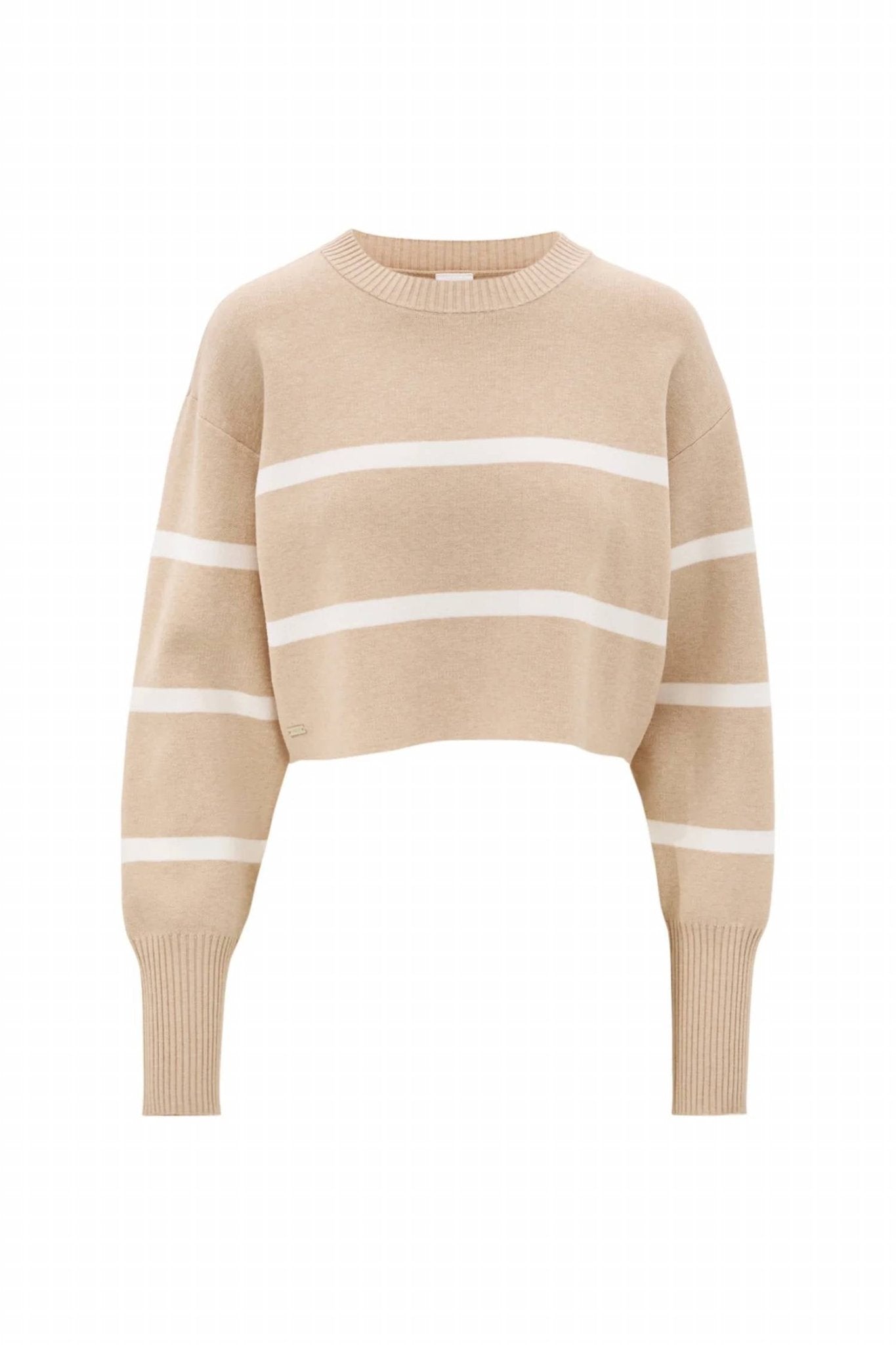 Lune Active - Olly Cropped Striped Sweater - beige - clothing - crew