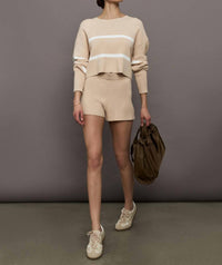 Lune Active - Olly Cropped Striped Sweater - beige - clothing - crew