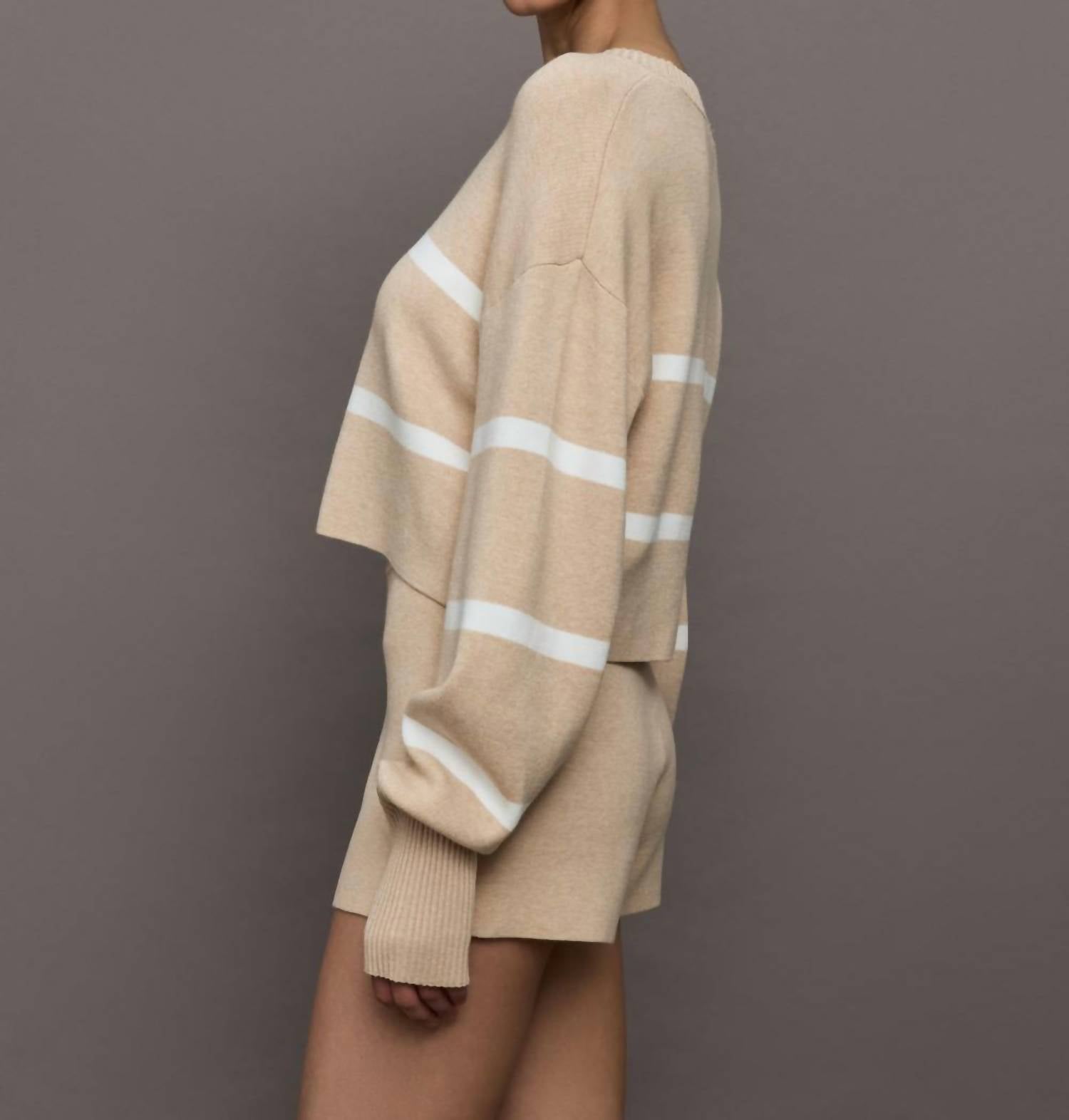 Lune Active - Olly Cropped Striped Sweater - beige - clothing - crew