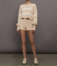 Lune Active - Olly Cropped Striped Sweater - beige - clothing - crew