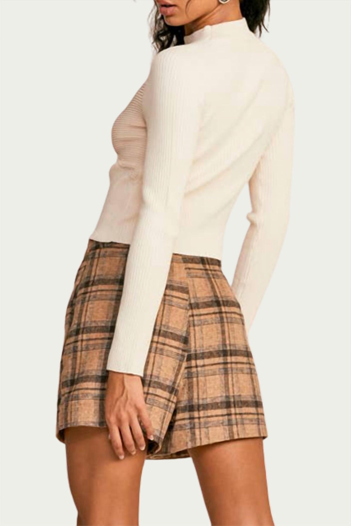 CORSET RIBBED-KNIT MOCK NECK TOP