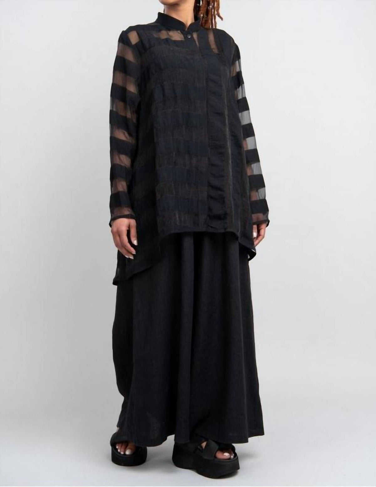 Luukaa - Sheer Button Up Collared Blouse
