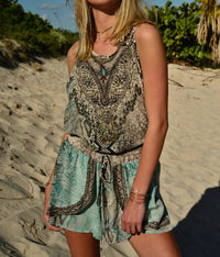 Luxe Isle - Serpentine Silk Shorts And Tank - clothing - grey - patterned