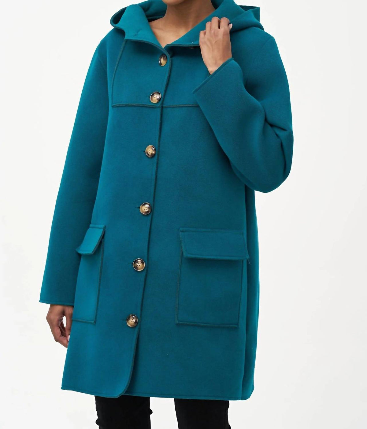 M Made In Italy - Hooded Button Long Coat Jacket