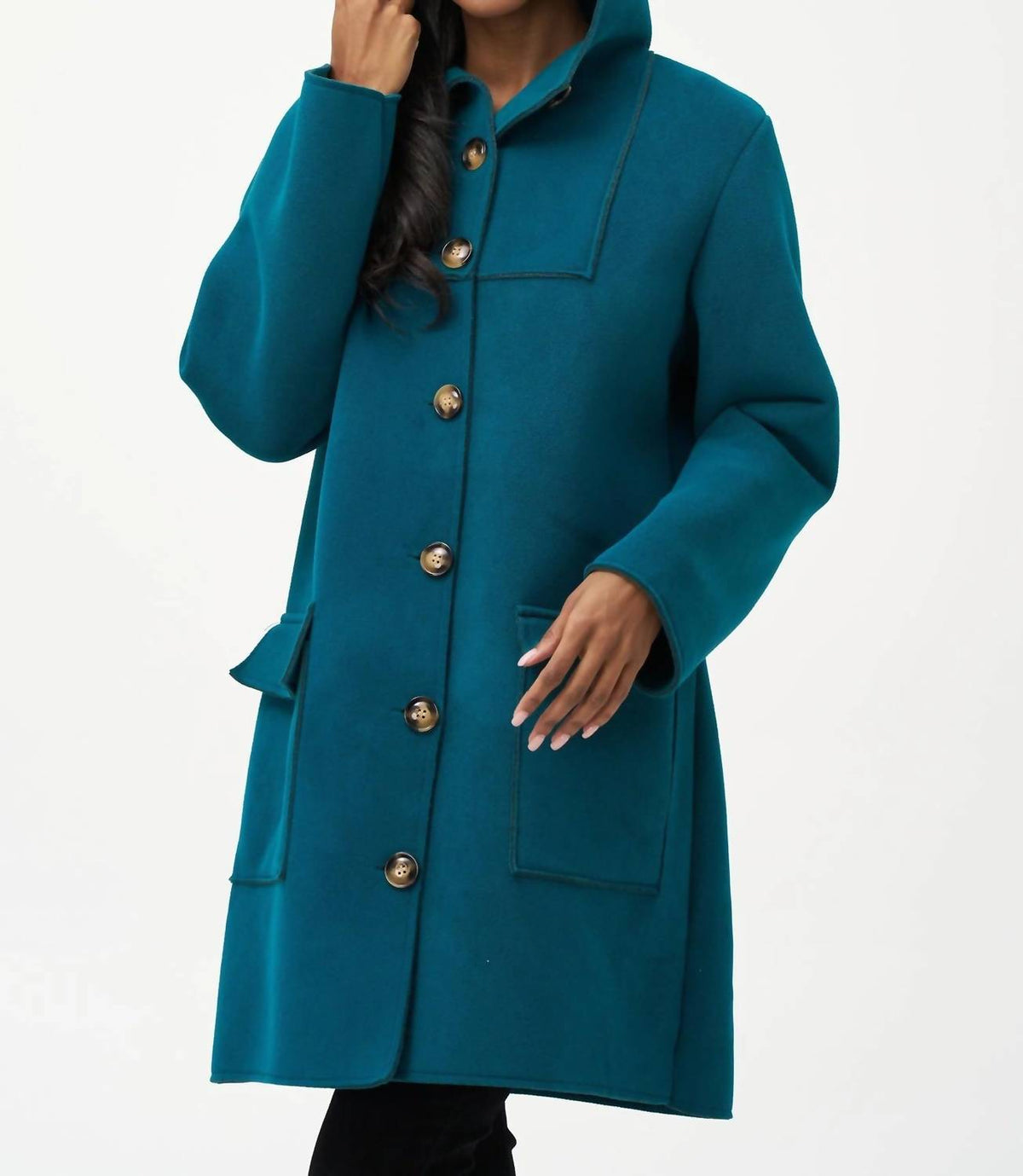 M Made In Italy - Hooded Button Long Coat Jacket