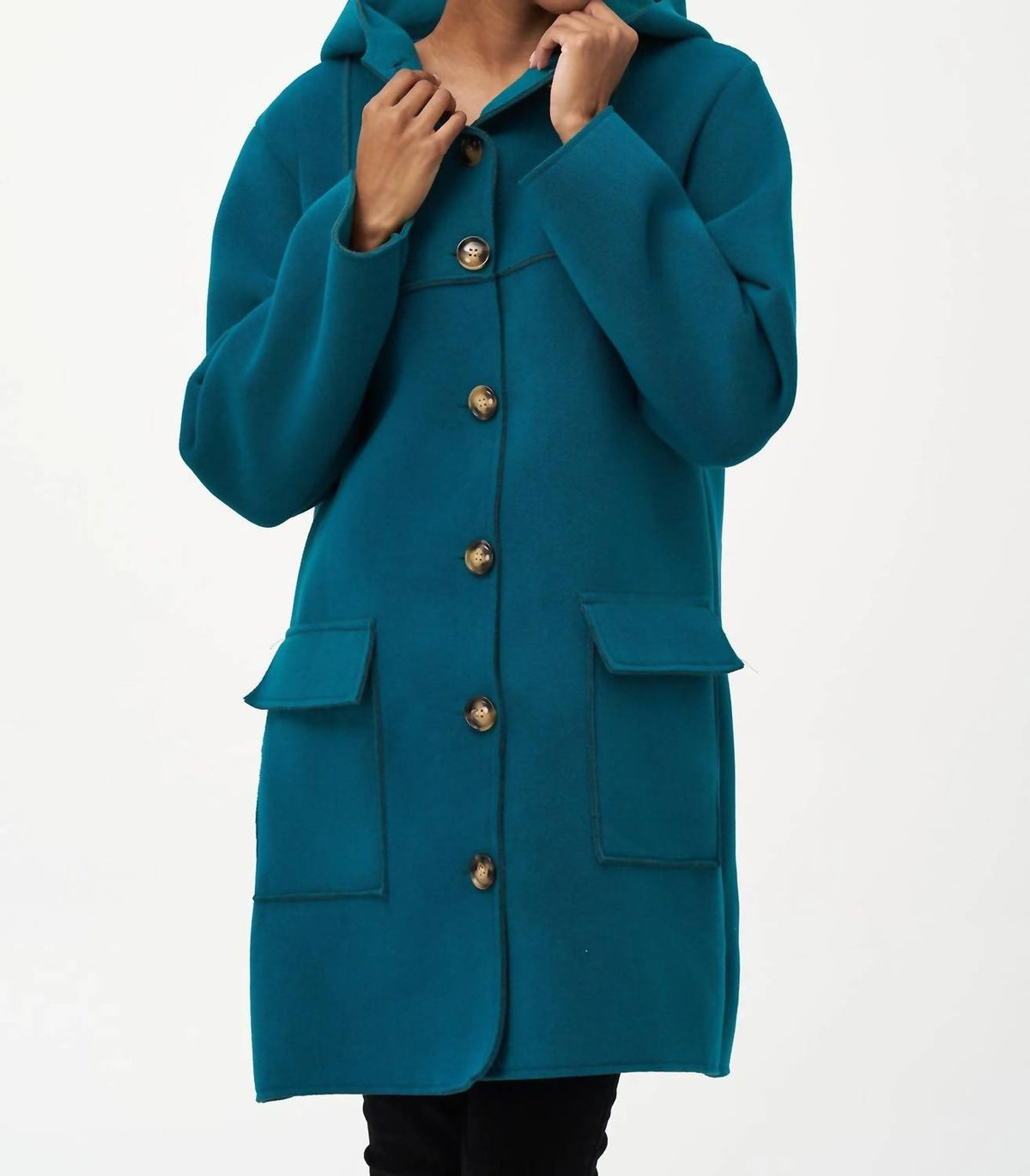 M Made In Italy - Hooded Button Long Coat Jacket