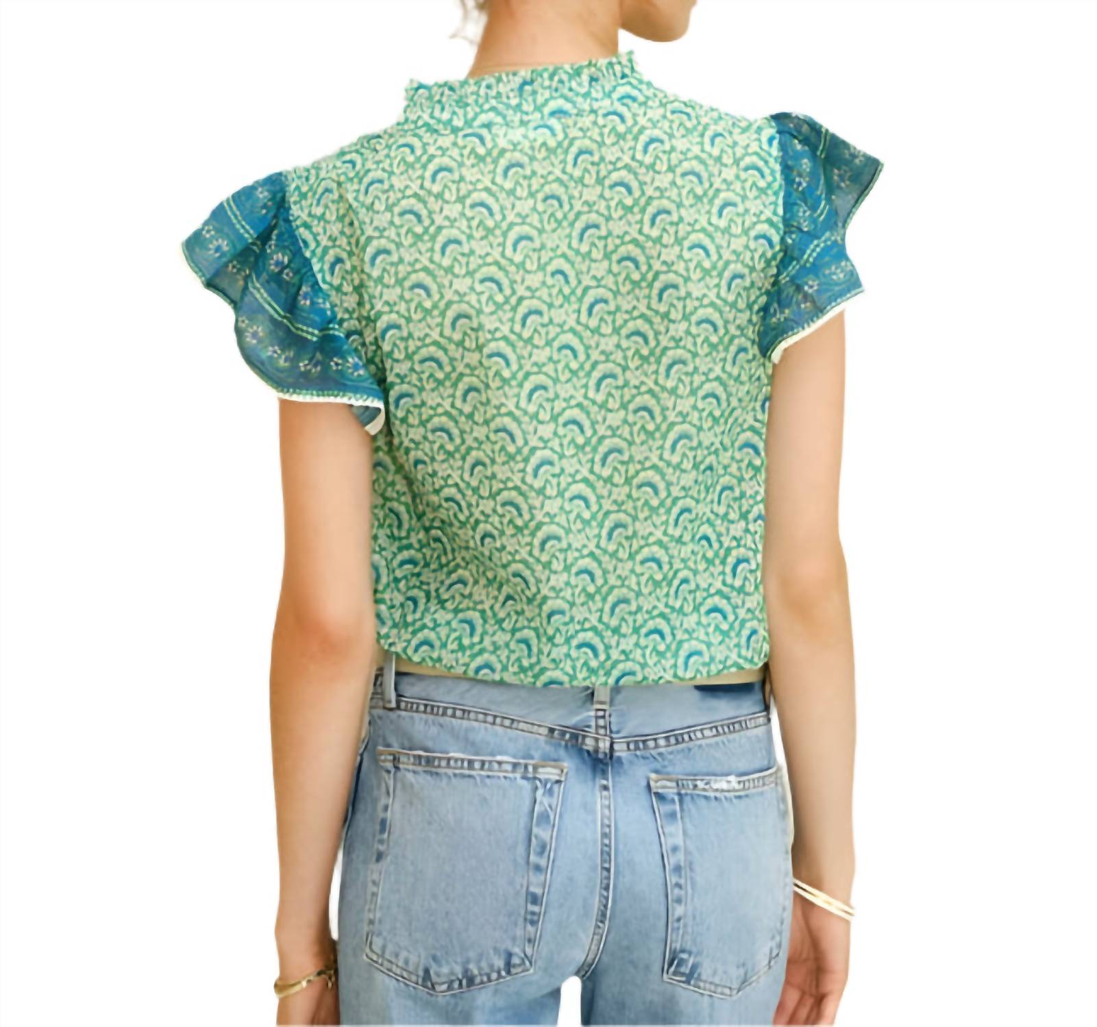 M.A.B.E. - Dana Print Short Sleeve Top - blouses - clothing - cotton