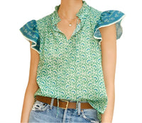 M.A.B.E. - Dana Print Short Sleeve Top - blouses - clothing - cotton