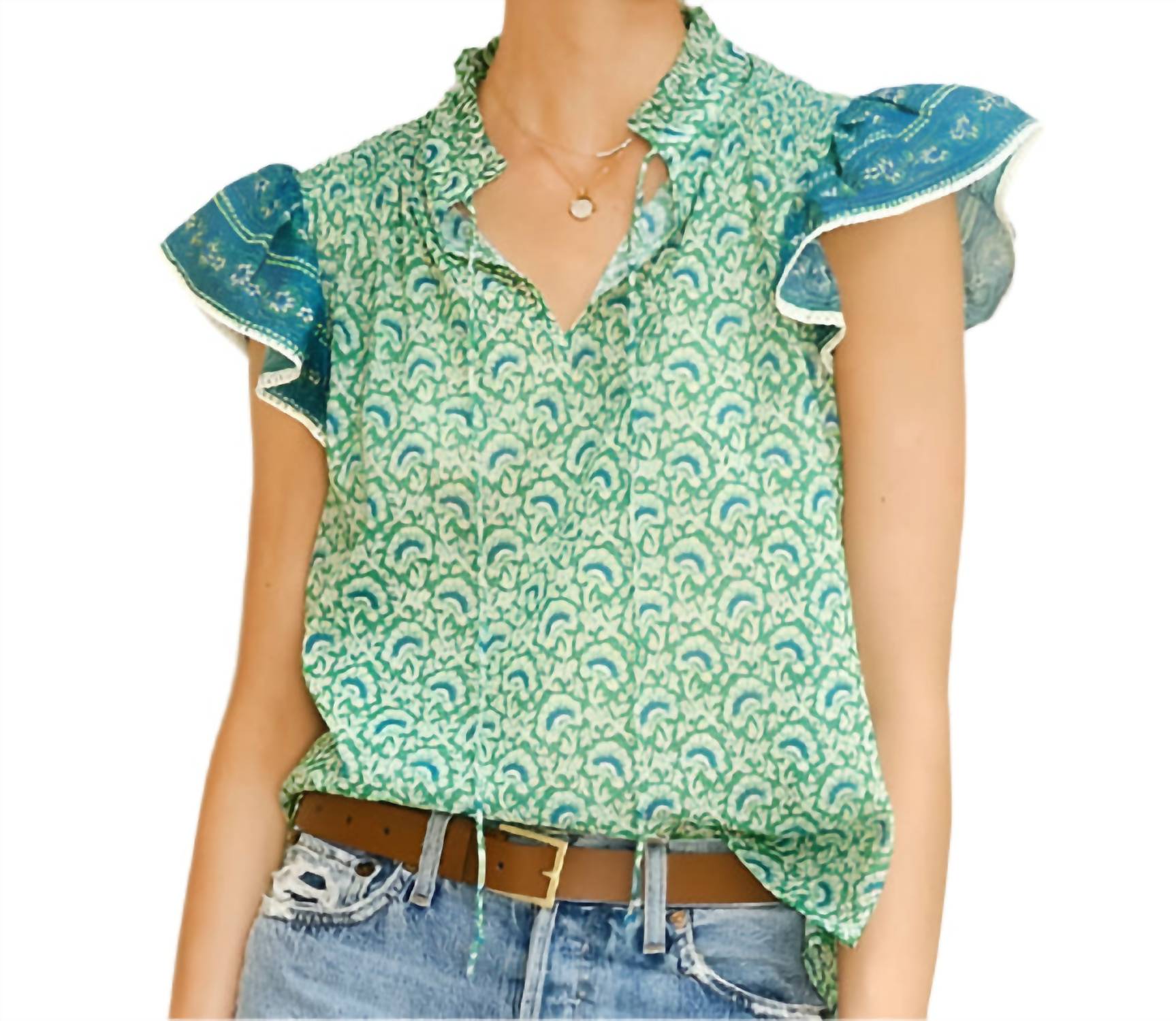 M.A.B.E. - Dana Print Short Sleeve Top - blouses - clothing - cotton