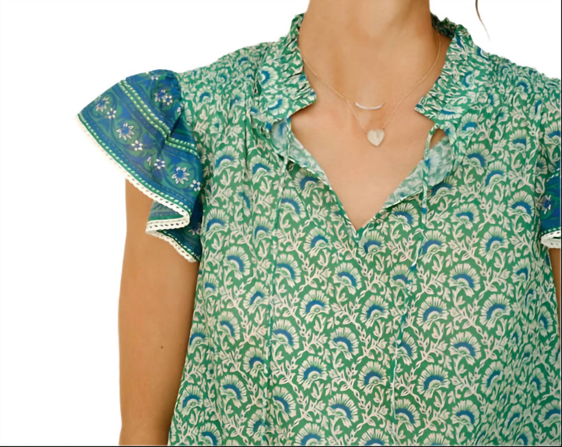 M.A.B.E. - Dana Print Short Sleeve Top - blouses - clothing - cotton