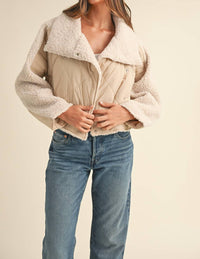 Mabel - Kelly Oversized Fluffy Shearling Jacket - beige - clothing - coats