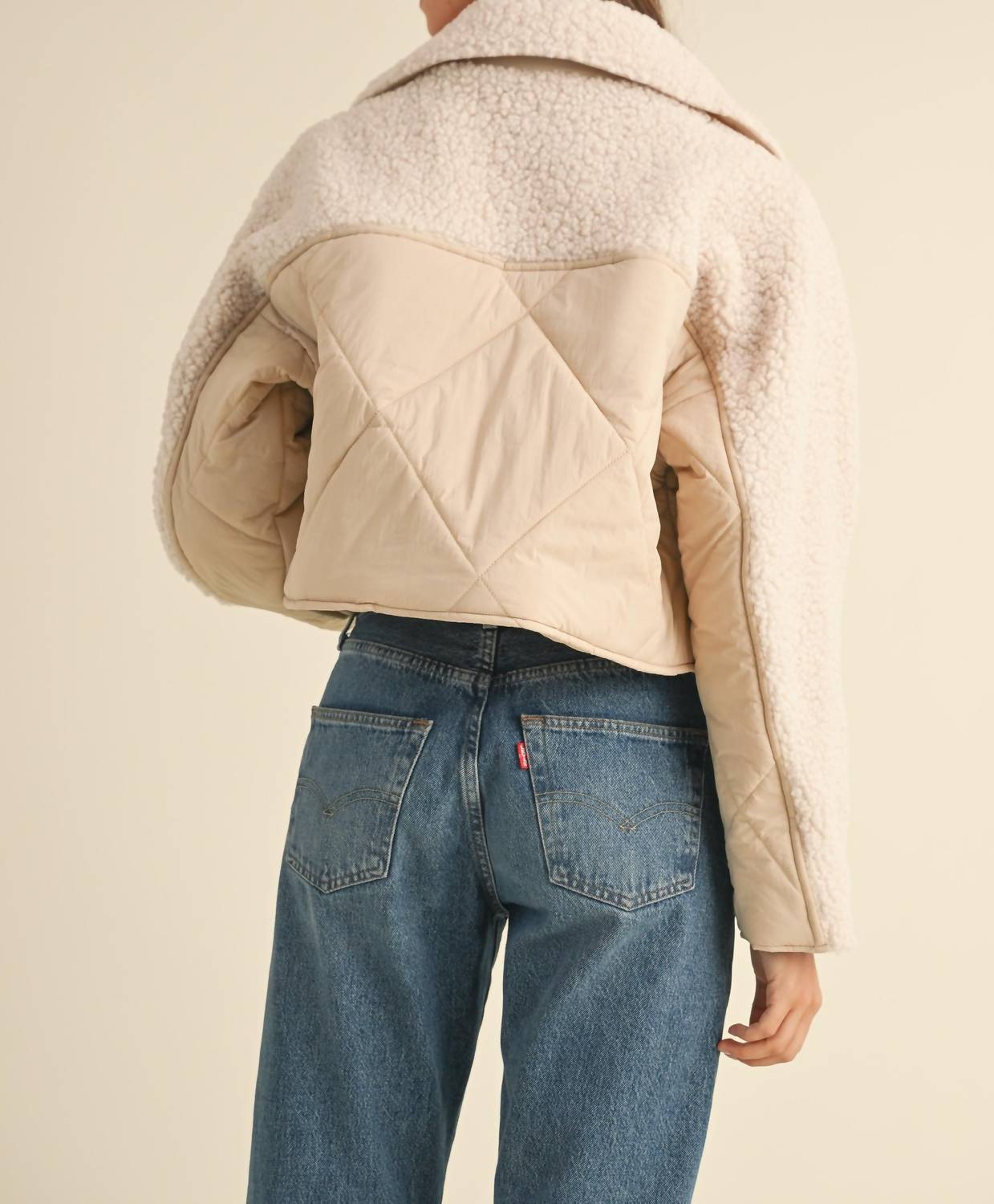 Mabel - Kelly Oversized Fluffy Shearling Jacket - beige - clothing - coats