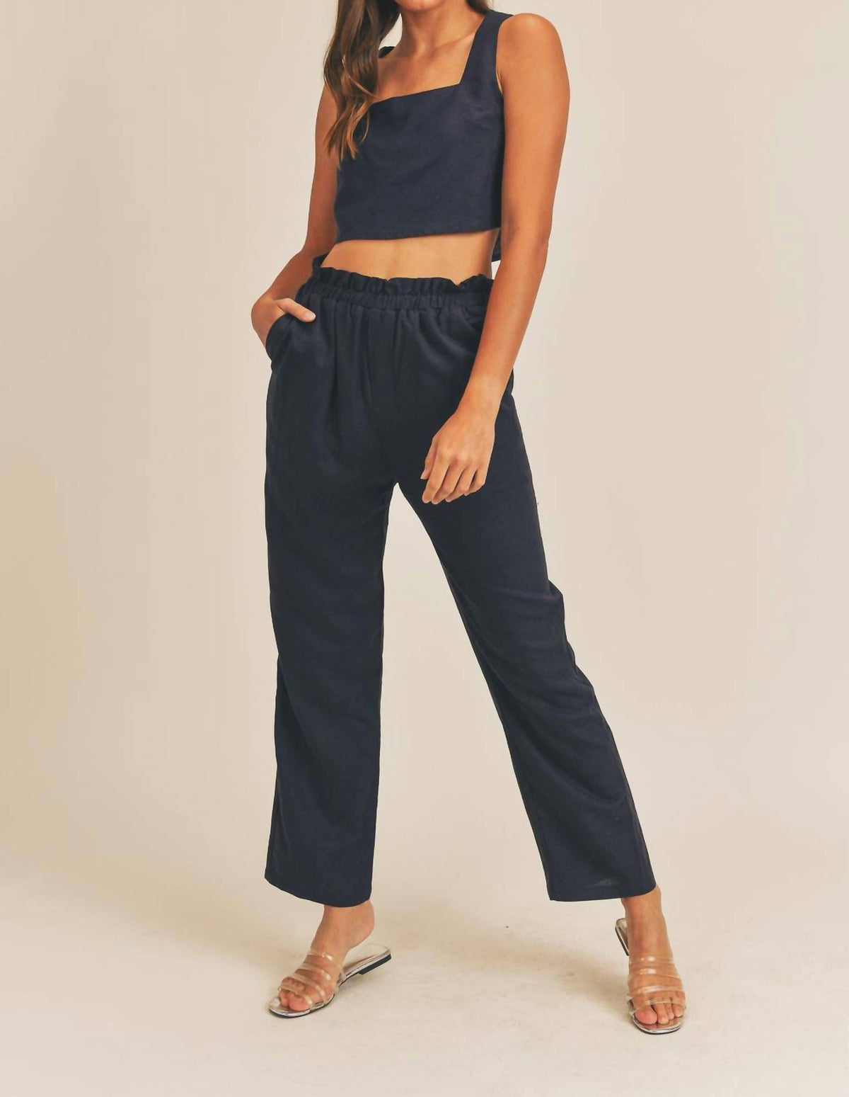 Mable - Aya Crop Top And Pants Set