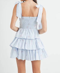 Mable - Bow Shoulder Tie Corset Tiered Mini Dress