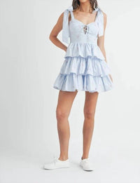 Mable - Bow Shoulder Tie Corset Tiered Mini Dress