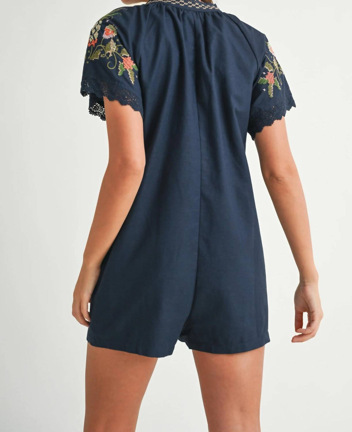 Mable - Calypso Embroidered Short Sleeve Romper