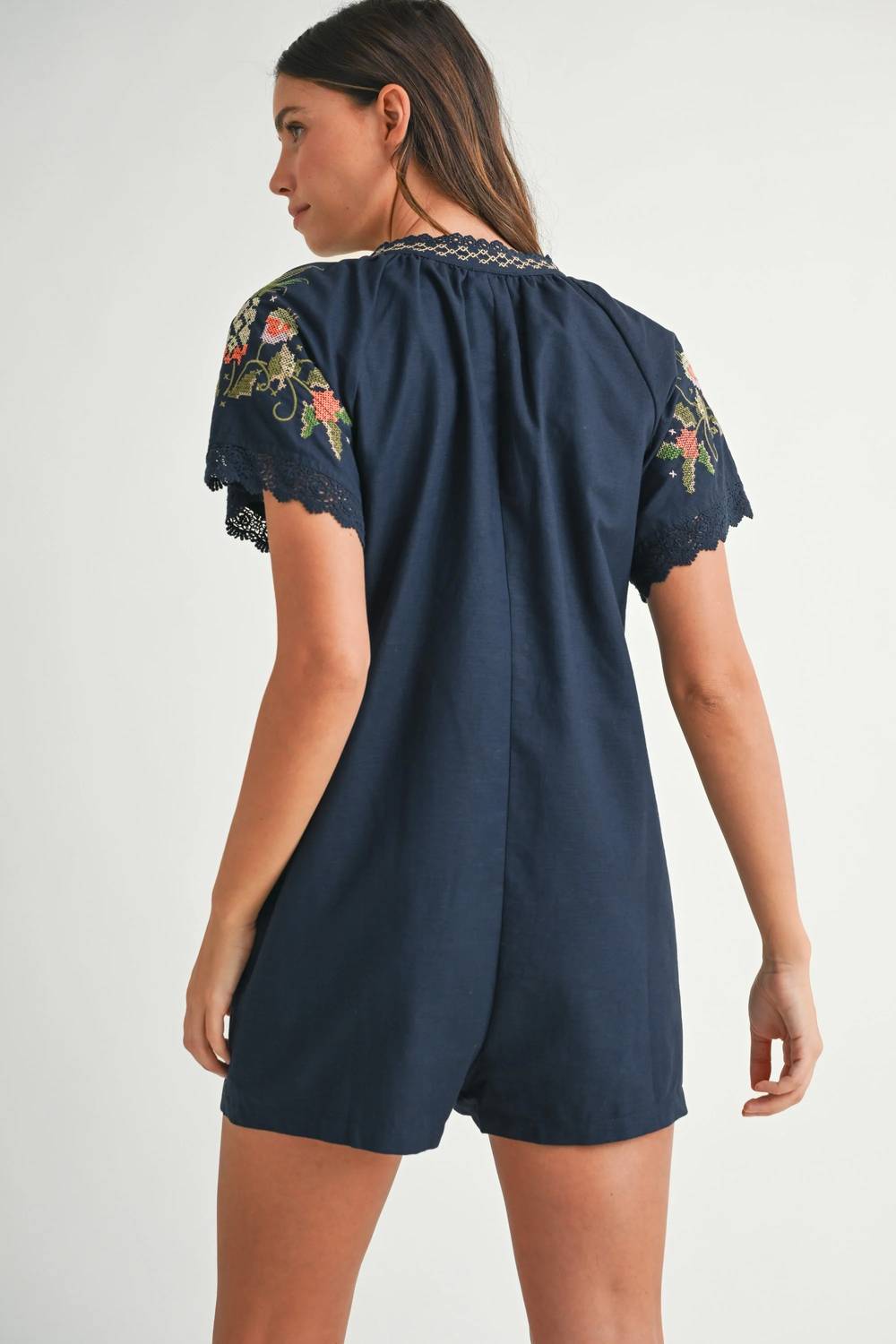 Mable - Calypso Embroidered Short Sleeve Romper