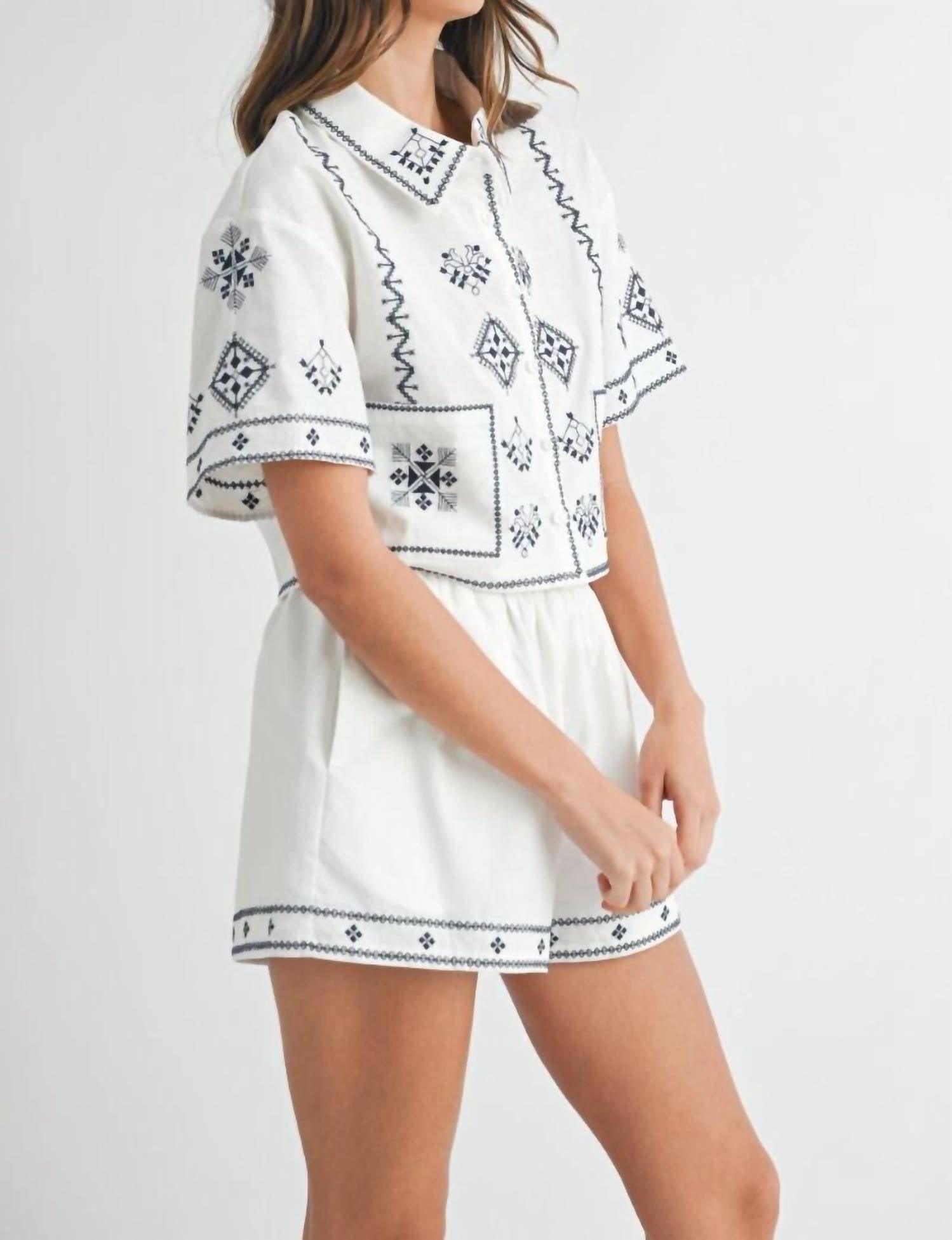 Mable - Embroidered Button Cropped Set - clothing - crop - tops - patterned