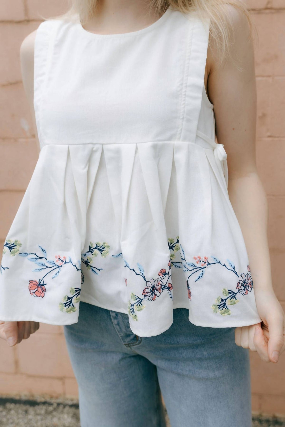 Mable - Embroidered Peplum Tank Top