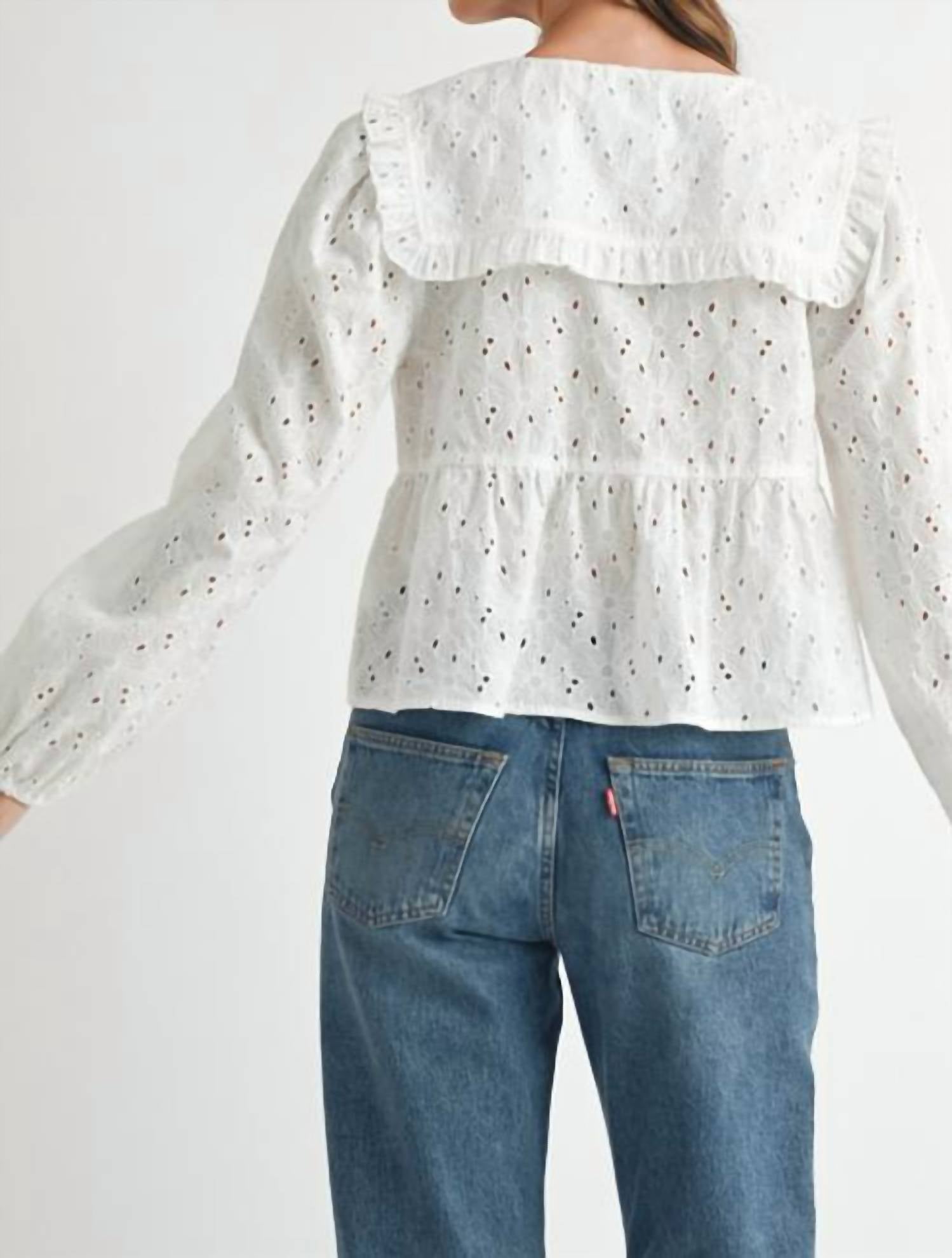 Mable - Eyelet Cropped Square Neck Top - blouses - clothing - rayon