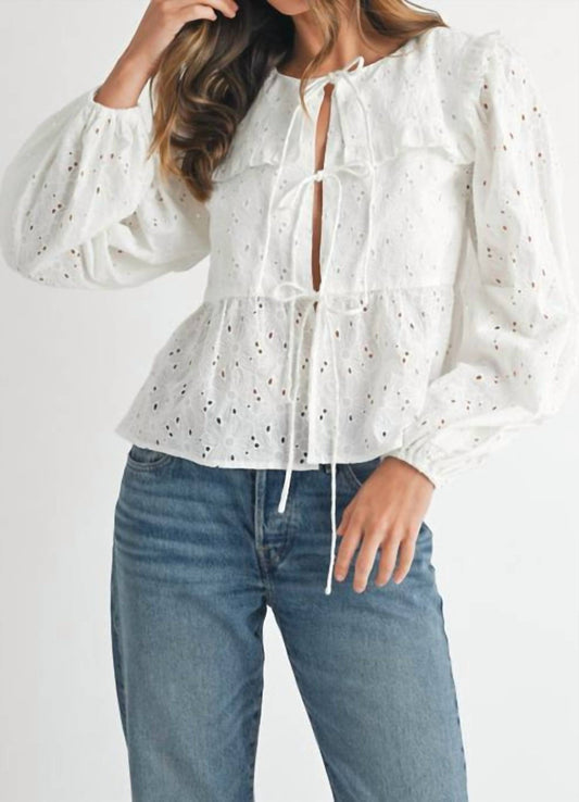 Mable - Eyelet Cropped Square Neck Top - blouses - clothing - rayon