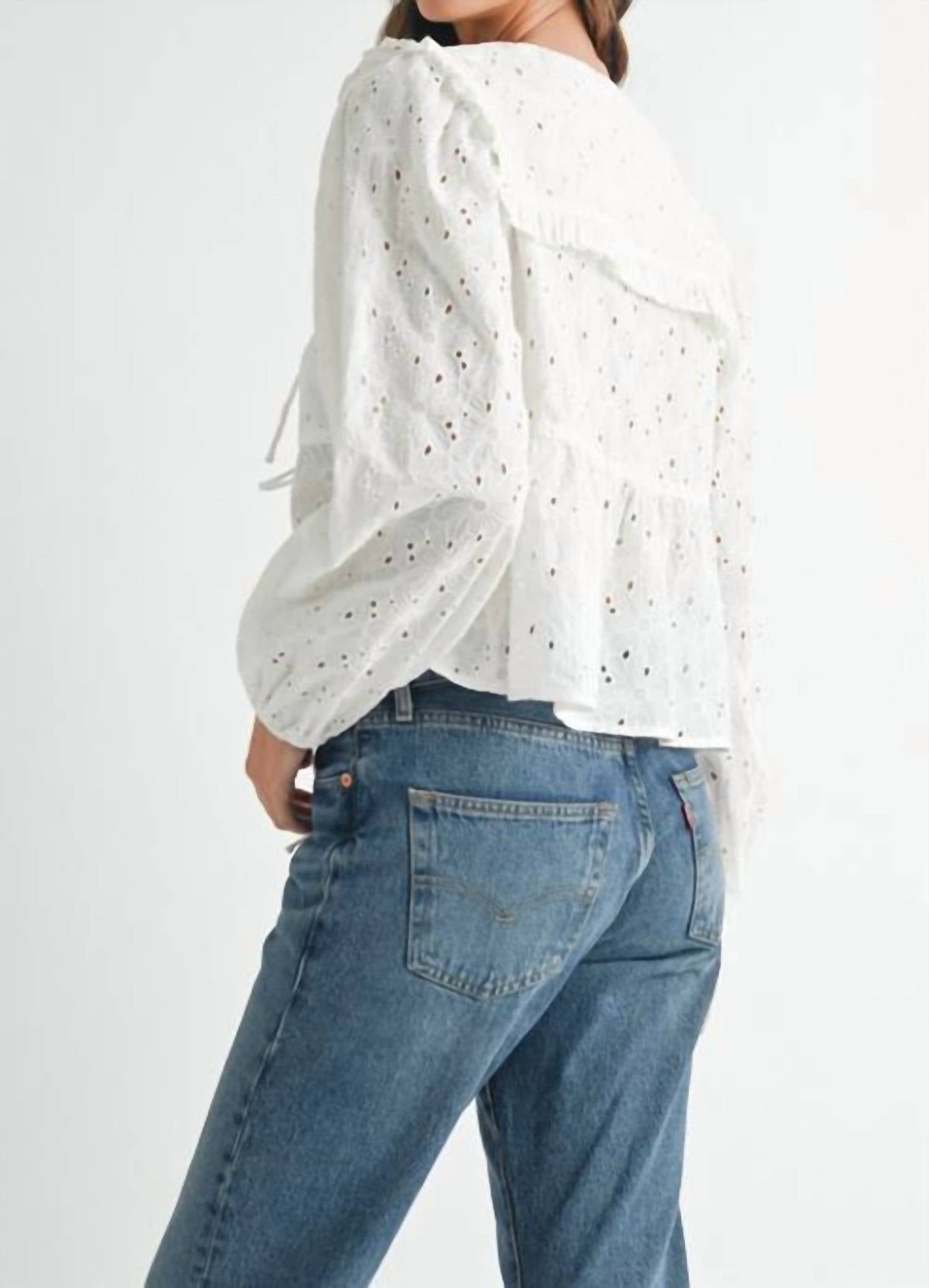 Mable - Eyelet Cropped Square Neck Top - blouses - clothing - rayon