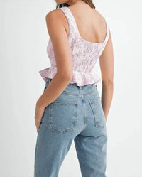 Mable - Floral Jacquard Peplum Crop Top