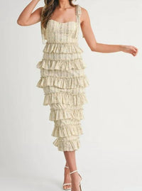 Mable - Floral Print Ruffle Tiered Bustier Midi Dress
