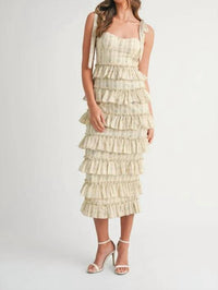 Mable - Floral Print Ruffle Tiered Bustier Midi Dress