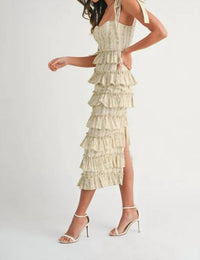 Mable - Floral Print Ruffle Tiered Bustier Midi Dress