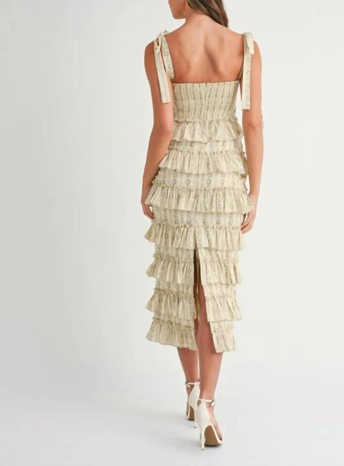 Mable - Floral Print Ruffle Tiered Bustier Midi Dress