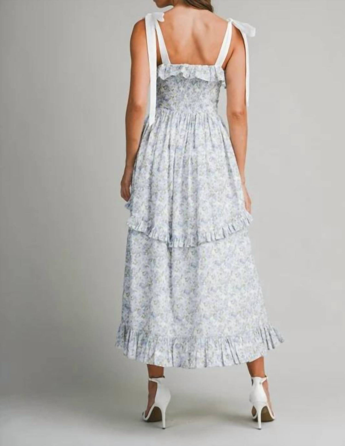 Mable - Floral Printed Contrast Shoulder Strap Midi Dress