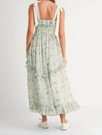 Mable - Floral Printed Shoulder Strap Midi Dress